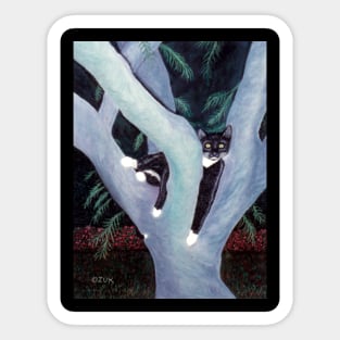 Tuxedo Cat in the Tree Sticker